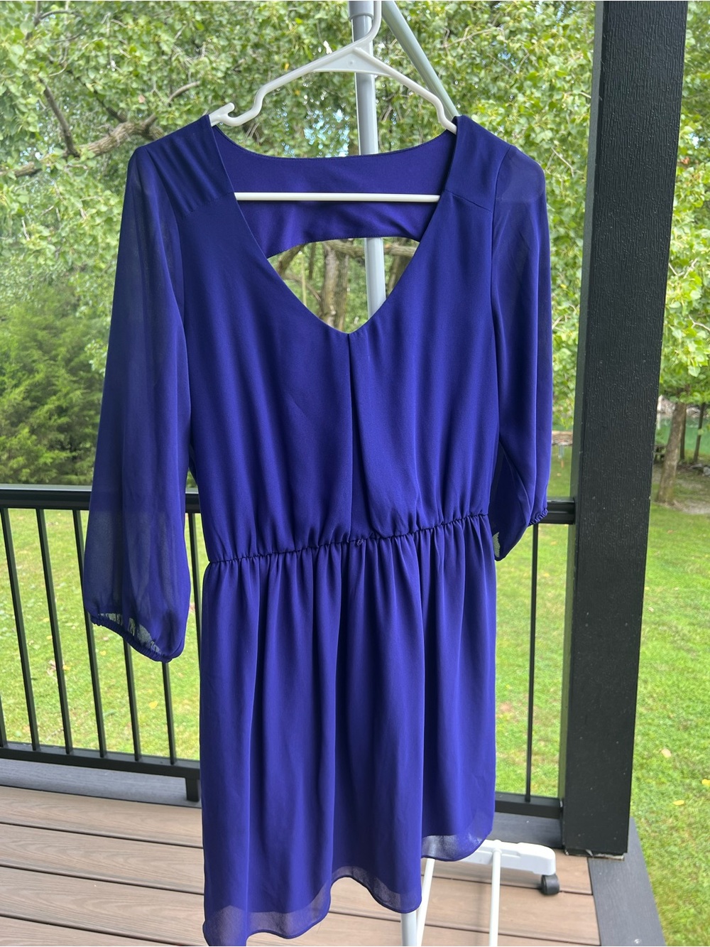 By & By Deep Blue V-Neck 3/4 Sleeve Elastic Waist Dress MEDIUM